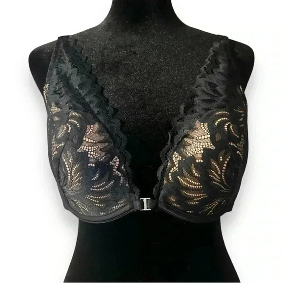 Adore Me 36D Lily Push-up Bra Black Lace over Nude With Sparkly Silver Hardware - Picture 10 of 13